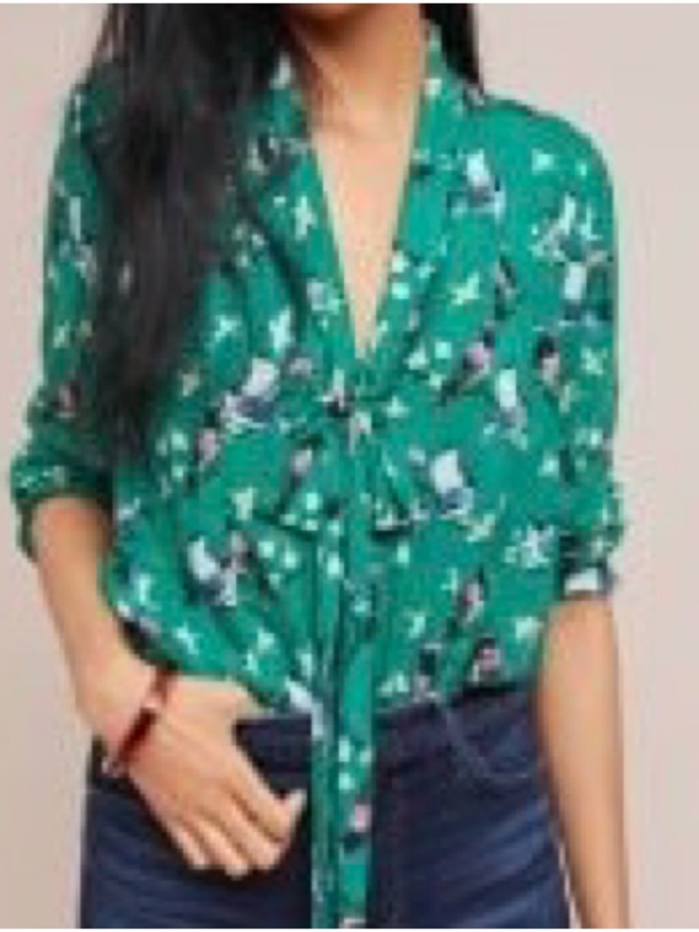 52 Conversations by Anthropologie collection Green bird & floral print size 6